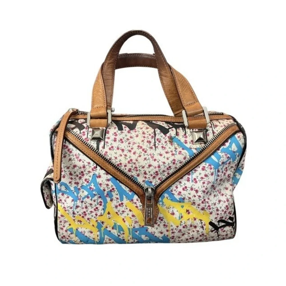 L.A.M.B. Floral Graffiti Satchel Handbag & Matching Wallet Set No Shoulder Strap